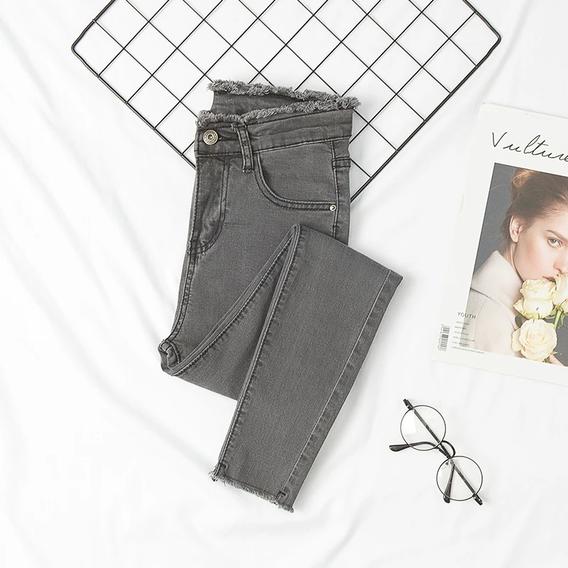 Женские джинсы простые однотонные узкие брюки до щиколотки трендовые