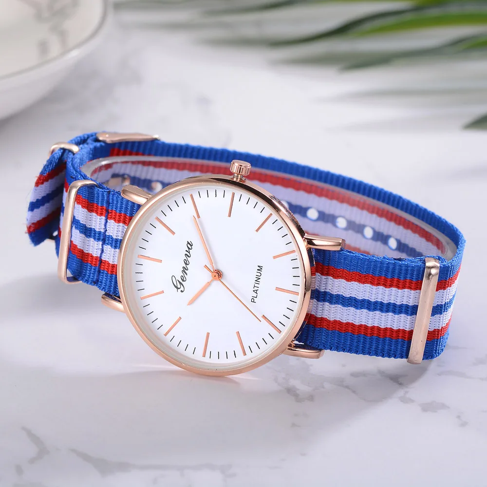 

New Style Geneva Fashion Woven Belt Watch British Style Trend COUPLE'S Stripe Quartz Watch