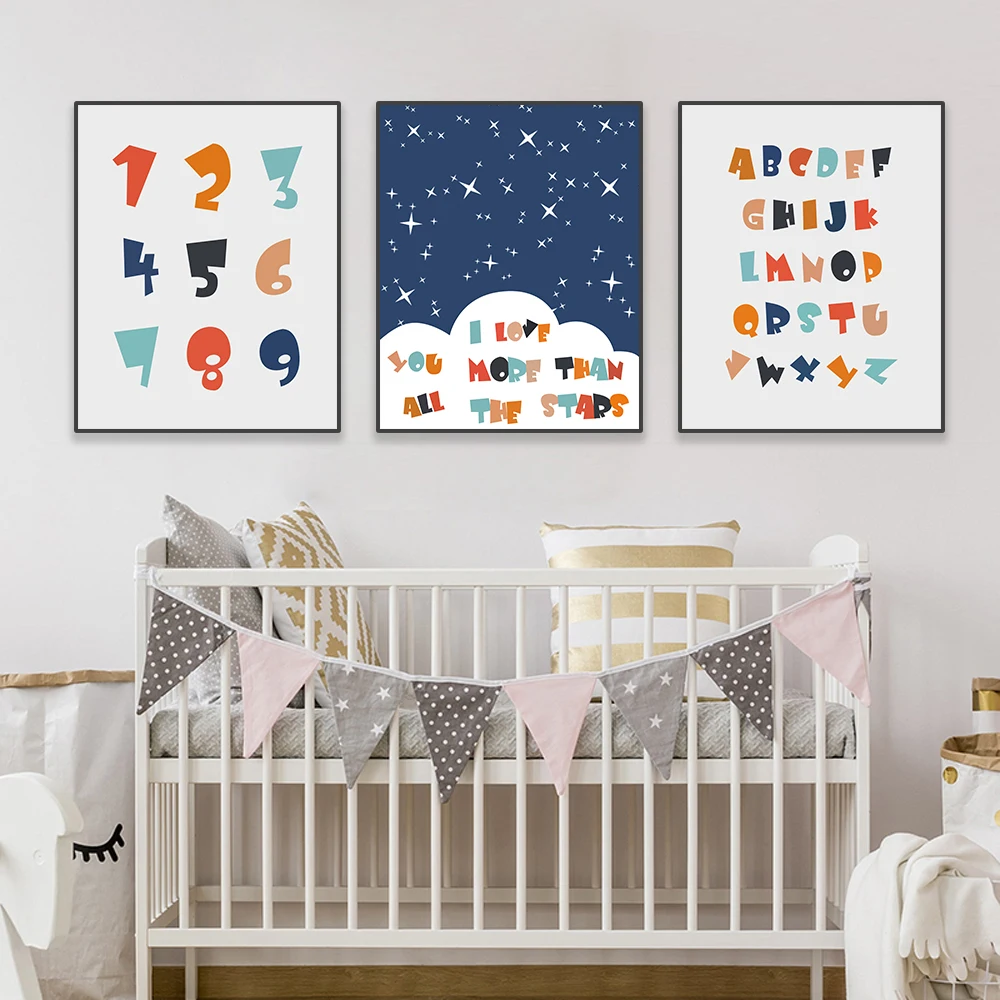 Letters and numbers poster Nursery Wall Art Canvas Painting Baby Room Decoration Preschool Enlightenment Education Picture | Дом и сад