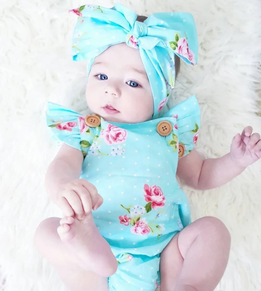 2020 Newborn Toddler Baby Girls Bodysuits Jumpsuit Ruffles Sleeveless Floral Sunsuit Baby Girls Clothes Summer Infant Outfits customised baby bodysuits