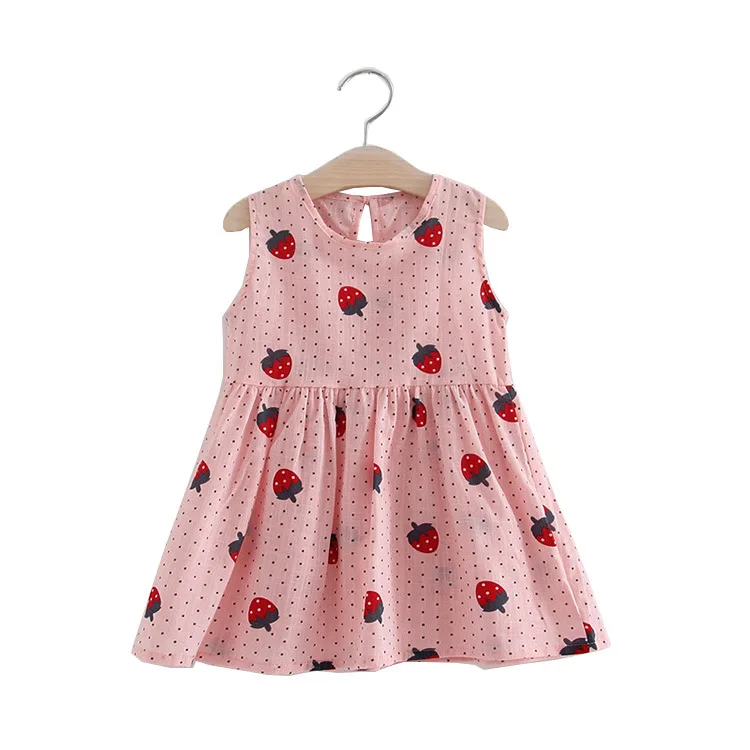 

Fashion Girls Clothing Summer Girl Dress Children Cotton Sleeveless Dresses Morning Strawberry Print Kids Dress for Girls