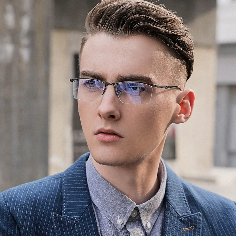 

Anti-blue glasses men's fashion half-frame business glasses frame computer goggles can be equipped with prescription glasses