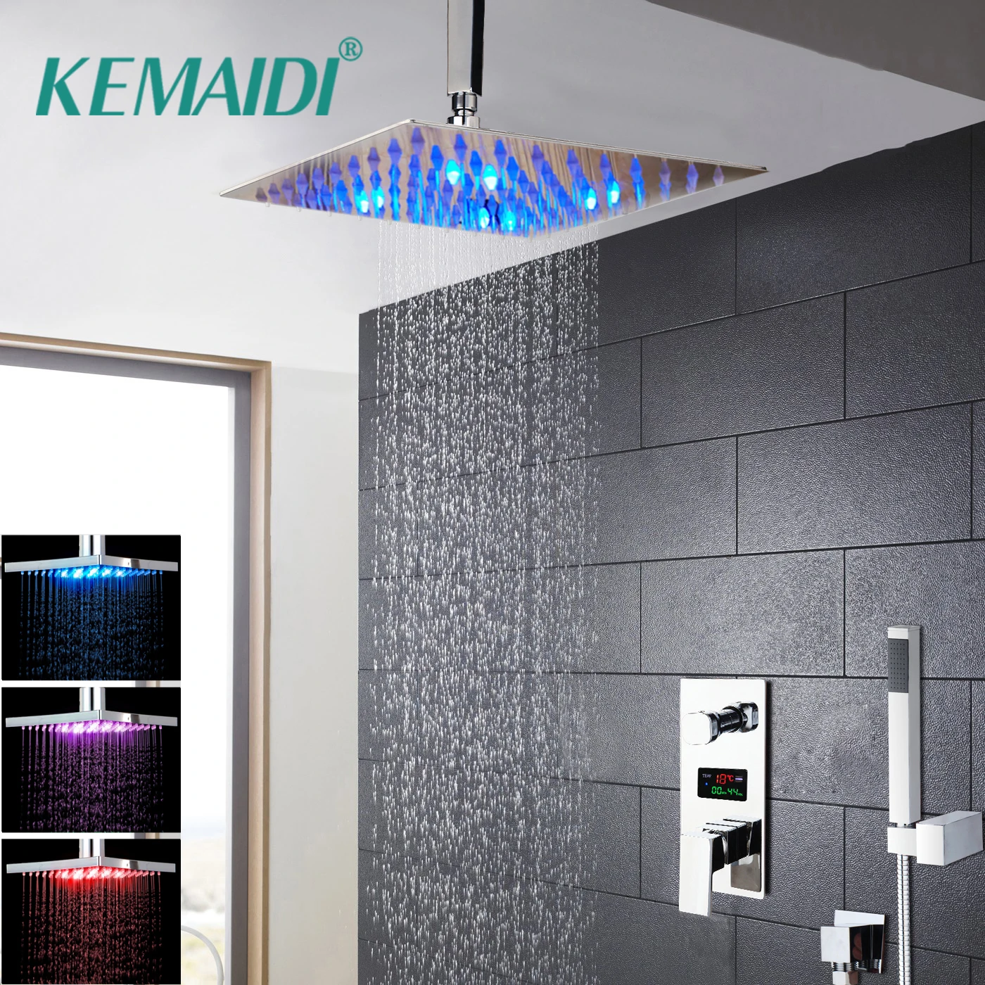 

KEMAIDI Bathroom Shower Faucet 3-Functions Digital Shower Faucets Set Chrome Finish LED Shower Head Digital Display Mixer Taps