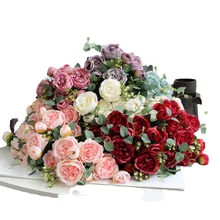 

9pcs Rose Artificial Flowers Fake Flower Valentines Day Gift Silk Flores Artificiales Decoration Mariage Weddings Home Decor