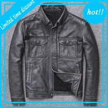 Новинка, мужская куртка из натуральной кожи, большой размер, винтажная Классическая мотоциклетная байкерская куртка, весна-осень, Мужская мягкая куртка из воловьей кожи