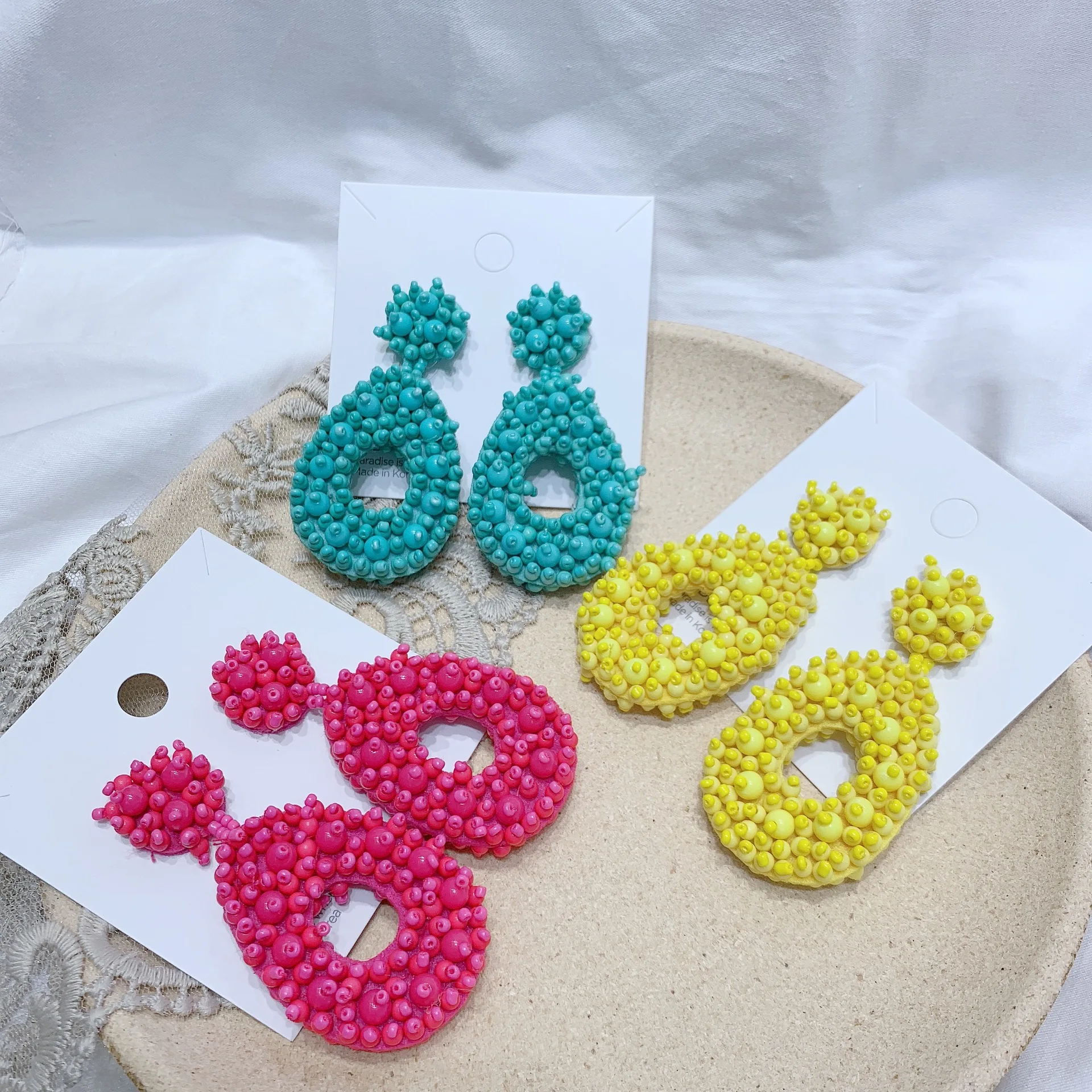 

2019 Explosion Models Europe and America Bohemian Handmade Rice Beads Woven Exaggerated Color Earrings Women