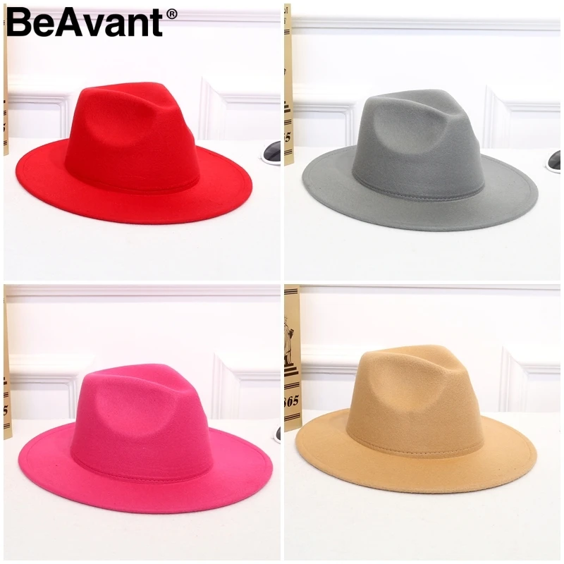 BeAvant широкоугольная шерстяная Фетровая Шляпа Fedora женская элегантная осенне-зимняя шляпа от солнца винтажная Дамская Черная джазовые шляпы уличные шапки