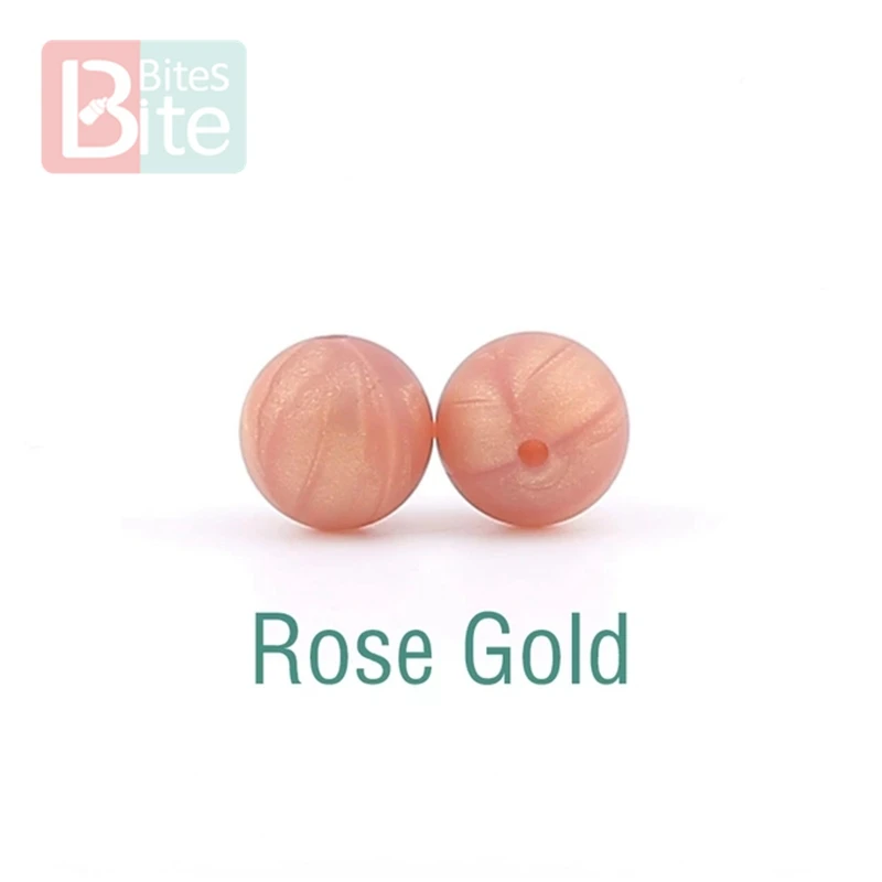 Rose Gold Укусы 15 мм 10 шт. силиконовые бусины пищевого качества силиконовые детские товары для прорезывания зубов жевательные соска, зажимы для цепи бусины Детские игрушки для прорезывания зубов - Color: Rose Gold