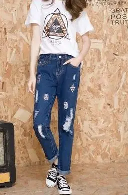 dark blue style 2 Горячая Распродажа, джинсы для женщин, ковбойские штаны длиной до щиколотки, весенне-осенние тонкие штаны с рисунками для студентов, для отдыха, Забавные милые женские - Цвет: dark blue style 2