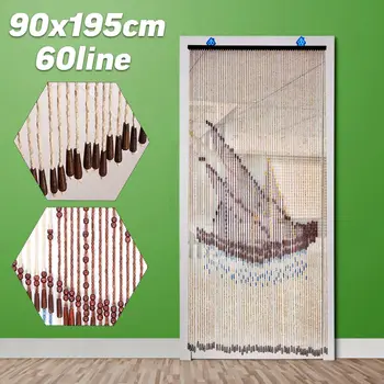 

60 Line Sailboat Pattern Wooden Beads Curtain 90x195cm Fly Screen Beans Blinds Gate Divider For Home Door Entrance Window Decor