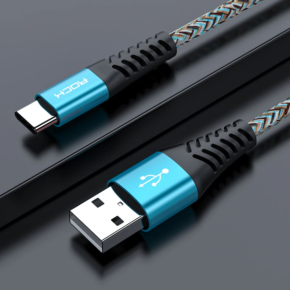 ROCK QC 3,0 usb type-C кабель для Xiaomi Mi9 Redmi Note 7 samsung huawei 3A Быстрая зарядка USB C кабель для передачи данных для мобильного телефона - Цвет: Синий