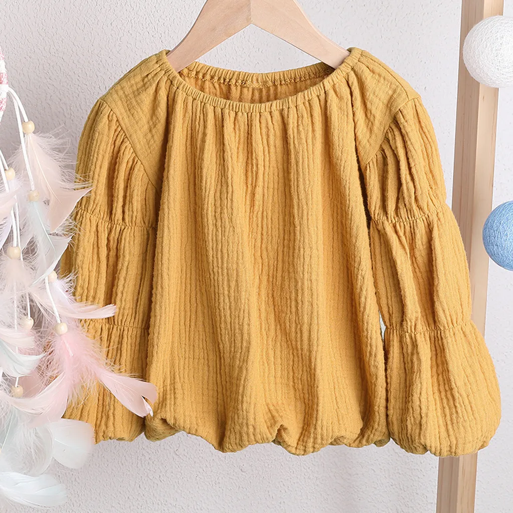 Baby Boy Girl T-shirt Toddler Kids Clothes Solid Puff Sleeve T shirt Tops Clothes Spring Autumn Children Girls Outfits