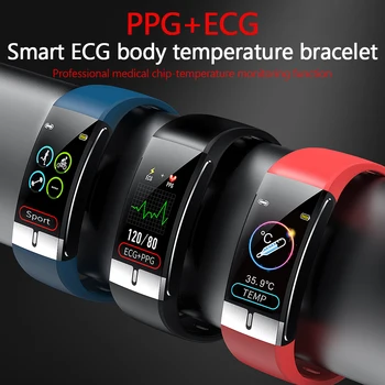 

E66 Smart Watch Fitness Tracker Bracelet Body Temperature ECG Smart Bracelet Heart Rate Monitor Smart Watch Music Control Sport