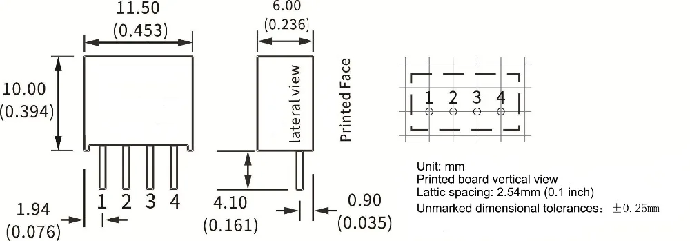 1w dc dc dimension