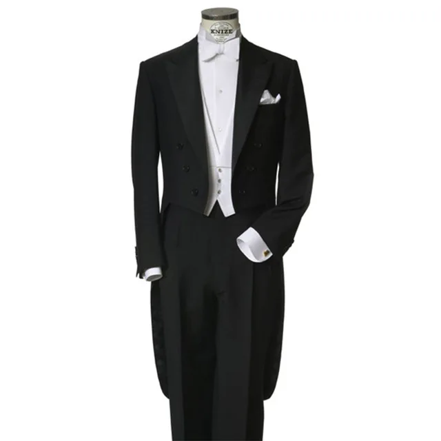 

Custom Made to Measure black tailcoats with left chest pocket,WHITE VEST,BESPOKE long tail tuxedo tailcoat,TAILORED EVENING SUIT