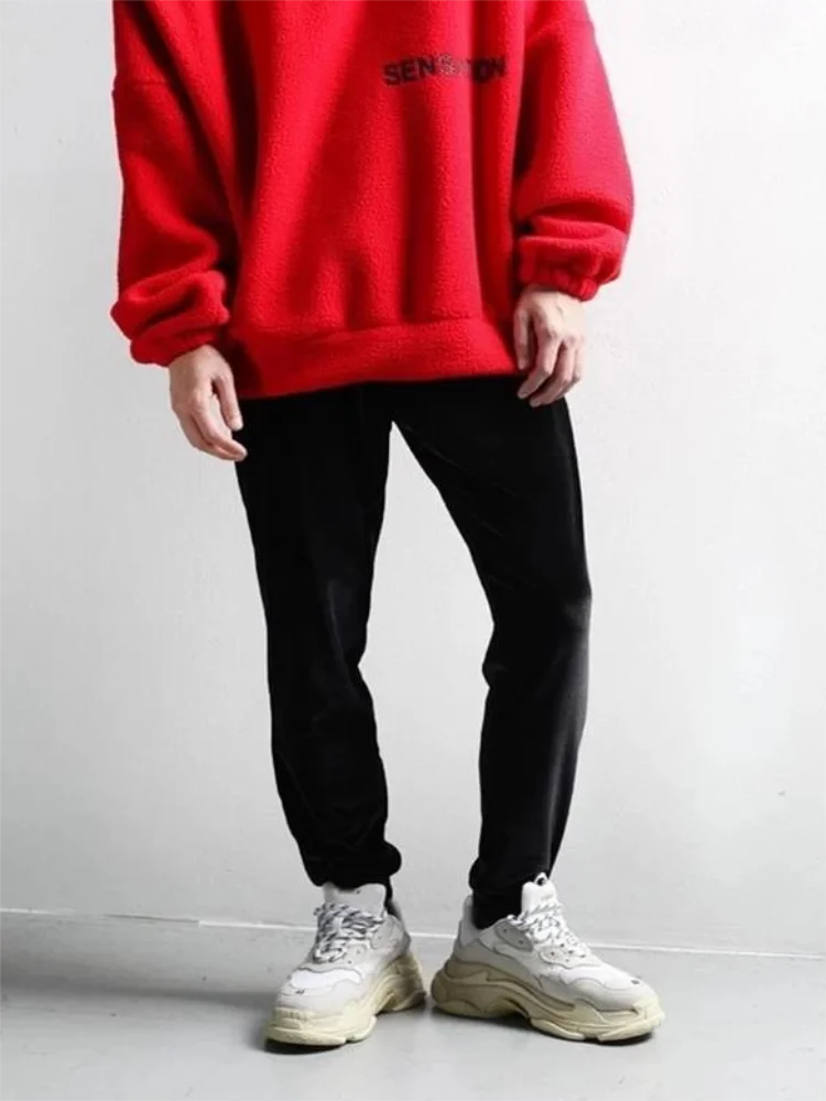 Men's Velvet Casual Pants Spring And Autumn New Hem Trim Small Feet Large Size Sweatpants