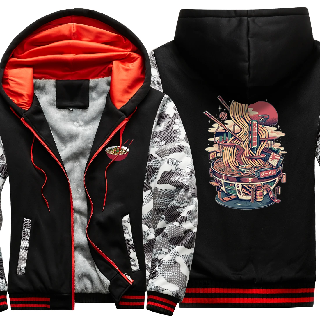 

Boat Print Camouflage Raglan Thicken Jackets For Mens 2020 New Arrival Winter Hooded Fashion Casual Tracksuits Long Sleeve Homme