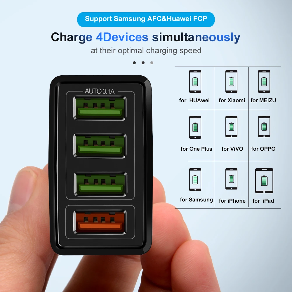 Олаф Quick Charge 3,0 USB зарядное устройство EU/US/UK вилка настенный мобильный телефон быстрое зарядное устройство для iPhone 7 XS samsung S8 4 порта адаптер QC 3,0