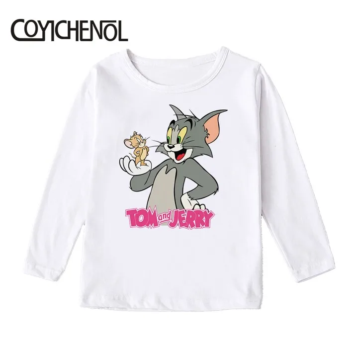 Tom and Jerry print kids tshirt Spring and autumn 2-12 Years long sleeve Kid Printed cartoon Tops COYICHENOL - Цвет: Оранжевый