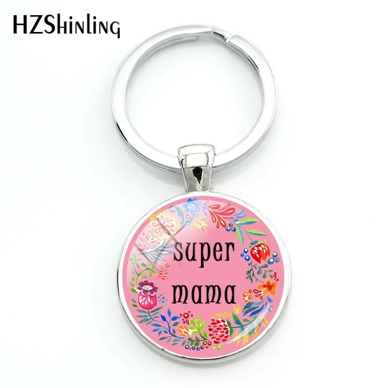 Модный брелок для ключей Super Mama круглый стеклянный I Love Mum Queto аксессуары сумок