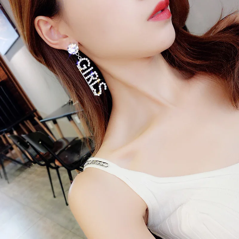 

Flashbuy Trendy Letter Luxury Big Rhinestone Long Earrings For Women Temperament Statement GIRIS Drop Earrings Fashion Jewelry