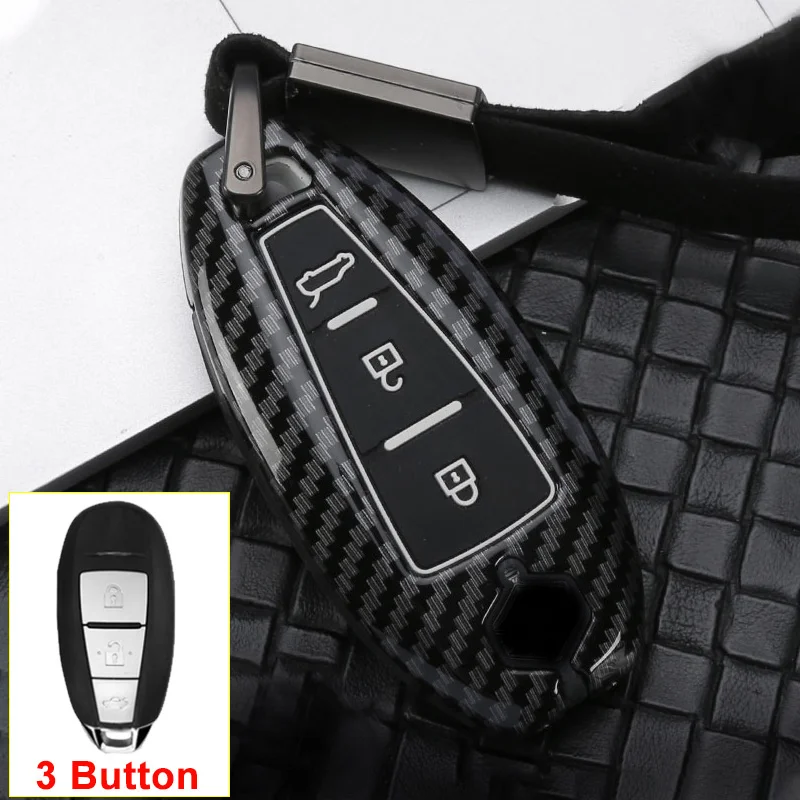 Цинковый сплав+ силиконовый чехол для ключей от машины крышка корпуса для Suzuki Vitara Swift Kizashi SX4 Baleno Ertiga S-Cross - Название цвета: 3Button Carbon Black