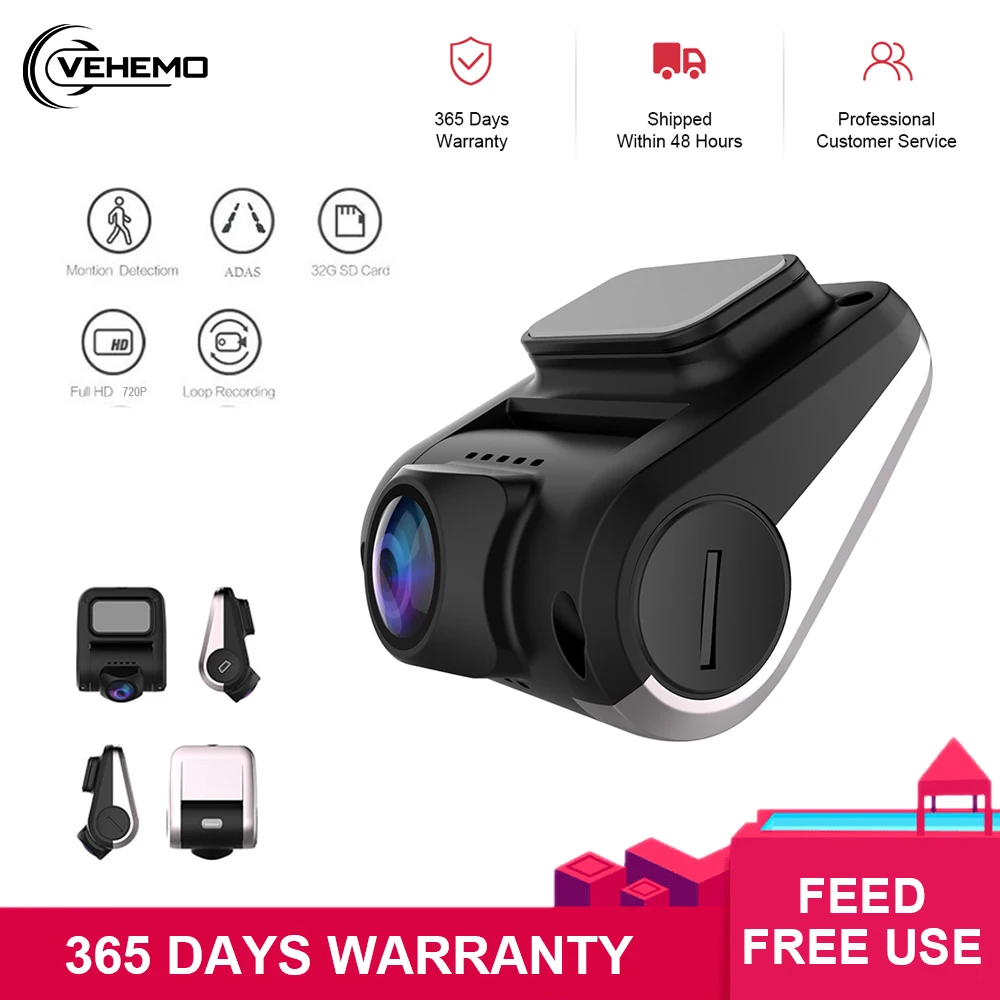 VEHEMO Мини Скрытая камера в автомобиль DVR FHD 1080P видео рекордер g-сенсор с TF картой