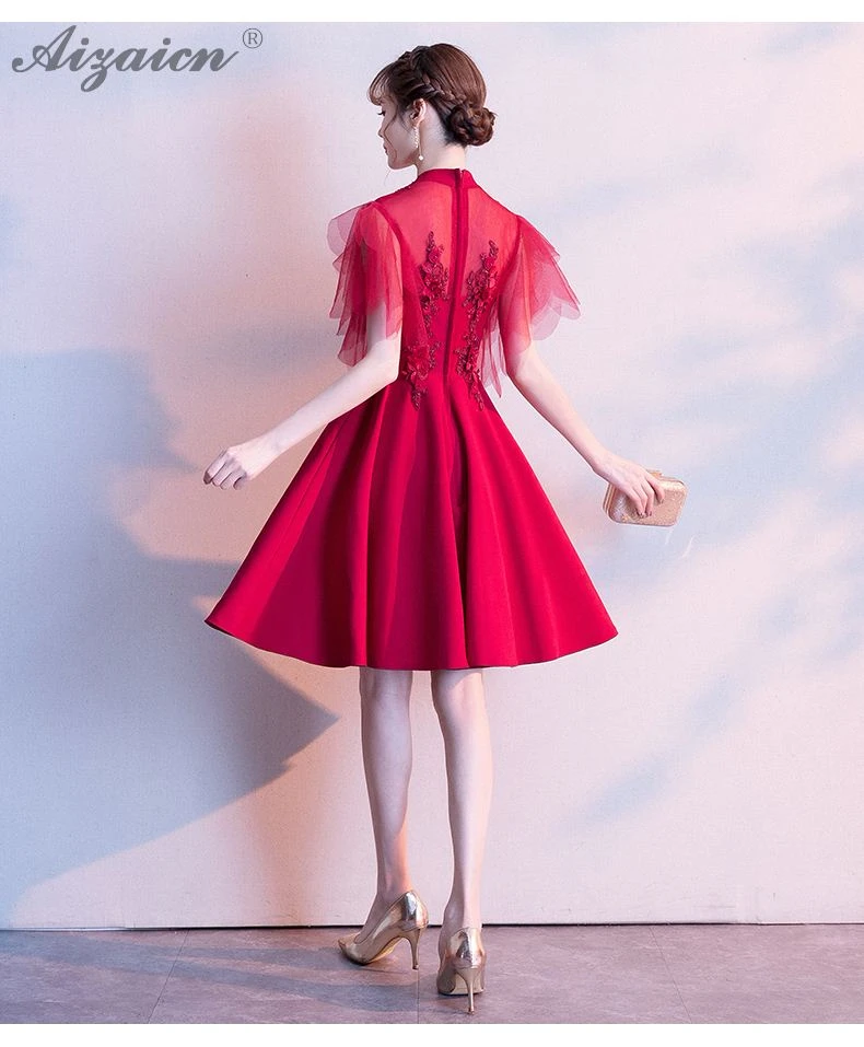 Красная мини Пряжа юбка мода беременных короткие Cheongsam Современная невеста свадебное платье Qi Pao женское китайское свадебное платье Qipao акция