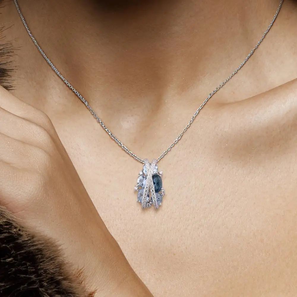 Silver Pendant Silver Pendant for Women Pure 925 Sterling Silver Sparkling Blue Spinel White Cubic Zirconia Party Elegant Fine Jewelry