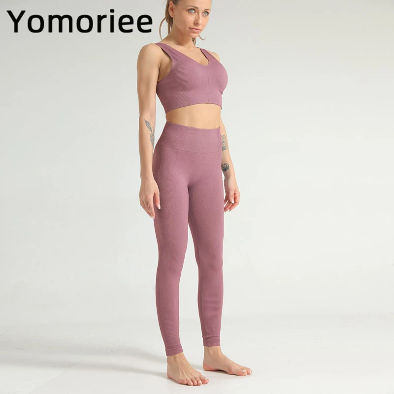 

Sexy Yoga Set For Women Gym Sport Workout Running Training Sportswear Stretchy Solid Color Breathable Bra & Pants Suit Yomoriee