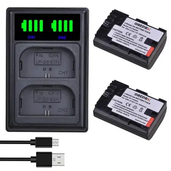 

2000mAh LP-E6 LP E6 LPE6 Camera Battery + LED Dual Charger with type-C port for Canon 5D Mark II III 7D 60D EOS 6D 70D 80D