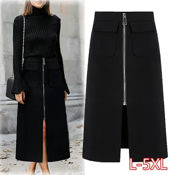 

Plus Size Skirts for Women Office Casual Midi Women's Pencil Skirt with Zip Black Skirt with High Waist Large Size