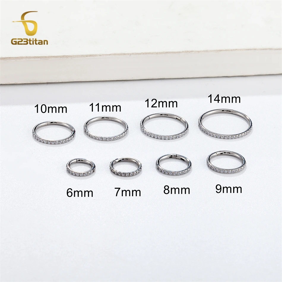 F136 Titanium Clear CZ Cartilage Earring Hypoallergenic 6-14mm Hoop Ear Nose Septum Piercing Rings Conch Daith Helix Tragus Stud - Image 3