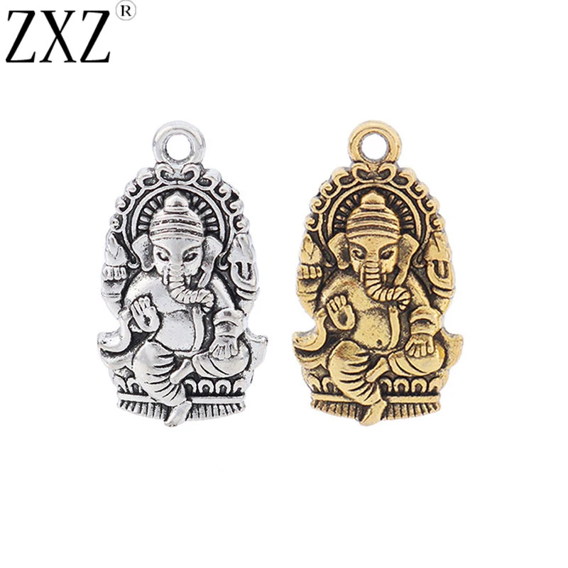 

ZXZ 10pcs Tibetan Silver/Gold Tone Ganesha Buddha Elephant Charms Pendants Beads for Necklace Jewelry Making Findings