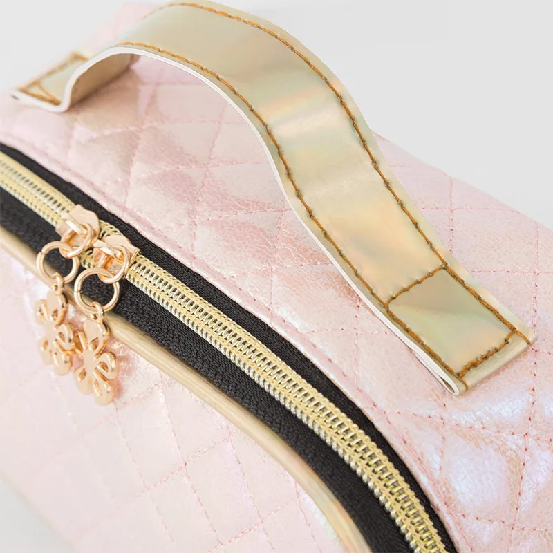 FUDEAM Leather Argyle Portable Women Cosmetic Bag Multifunction Waterproof Travel Storage Organize Handbag Female Makeup Case 4