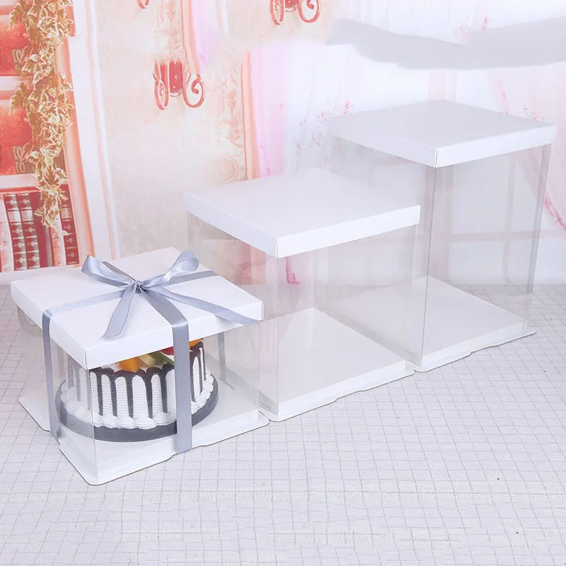 5pcs White Transparent Box Packaging Birthday Cake Baking Box Birthady Party Gifts Decoration Box Package Cakes Boxes