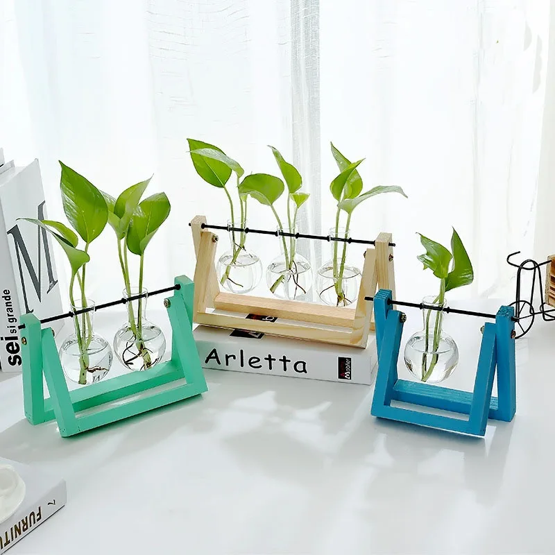 Скандинавская гидропонная искусственная прозрачная стеклянная ваза деревянная