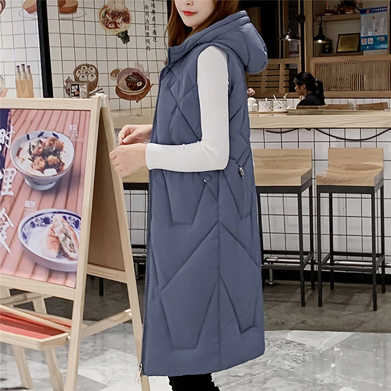 CHAMSGEND Winter Vest Women Waistcoat 2019 New Female Sleeveless Vest Jacket Hooded Warm Long Thicken Coat Colete Feminino 923