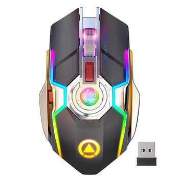 

HOT-YINDIAO Wireless Gaming Mouse Rechargeable Gaming Mouse Silent Ergonomic 7 Keys RGB Backlit 1600 DPI Mouse for Laptop Comput