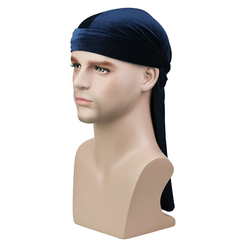 Новое поступление бархат с длинным шлейфом для девочек на Durag Для мужчин в стиле «хип-хоп» тюрбан Для женщин Кепка chemo дышащие мягкие однотонные Цвет пиратская шляпа банданы Головные уборы - Цвет: Тёмно-синий