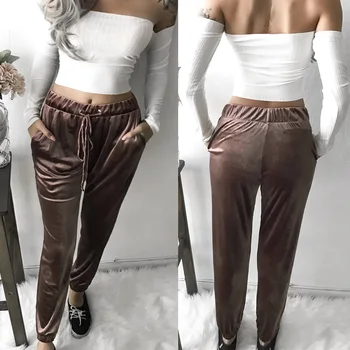 

Autumn Slim Long Pencil Pants Women Fashion Elastic Waist Drawstring Tie Ankle Trousers Female Mirco Velvet Soft Warm Pants