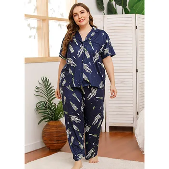 

2020 Ladies' Pyjamas Rocket Space Sleep Sets Button Cardigan Deep Blue Bathrobe Tops Plus Size Women's Home Clothes Night Wear
