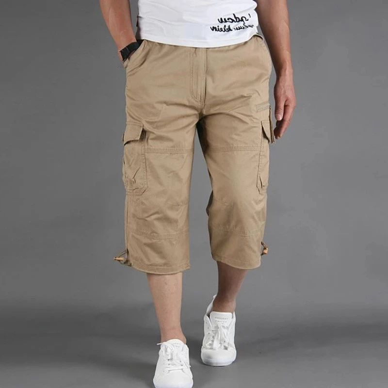 Knee Length Cargo Shorts Men's Summer Casual Cotton Multi Pockets Breeches Cropped Short Trousers Military Camouflage Shorts black casual shorts Casual Shorts