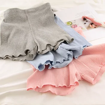 

Summer large size fungus ears vertical striped thread cotton three-point safety pants high elastic woman bottoming