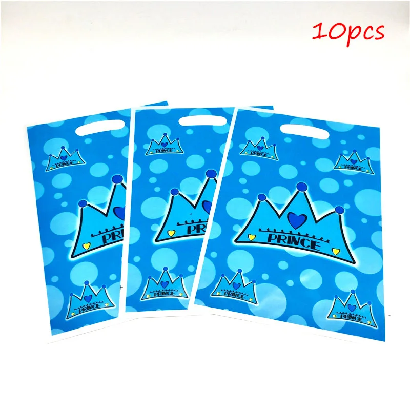 giftbag-10pcs Синий Корона принца тематическая вечеринка на день рождения одноразовая посуда наборы; детский душ Бумага баннер салфетка украшения для скатерти комплект - Цвет: giftbag-10pcs