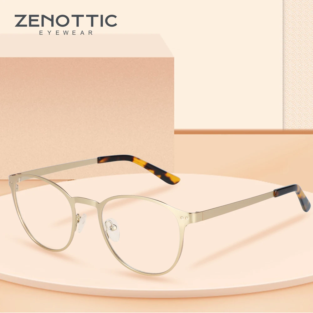 

ZENOTTIC Anti Blue Light Blocking Lens Alloy Round Glasses Frame For Women Retro Designer Glasses Prescription Eyewear