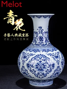 

Jingdezhen porcelain antique light luxury hand painted blue and white porcelain vase living room TV cabinet home furnishings
