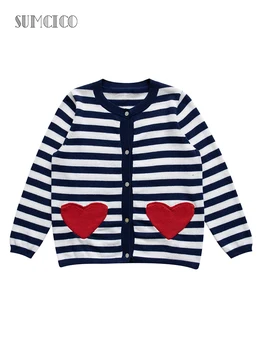 

Sumcico 2020Fall Girl's Cardigan with Cotton Toddler's Sweater Teen Cardigan Skin-friendly Soft Red Hearts Pattern