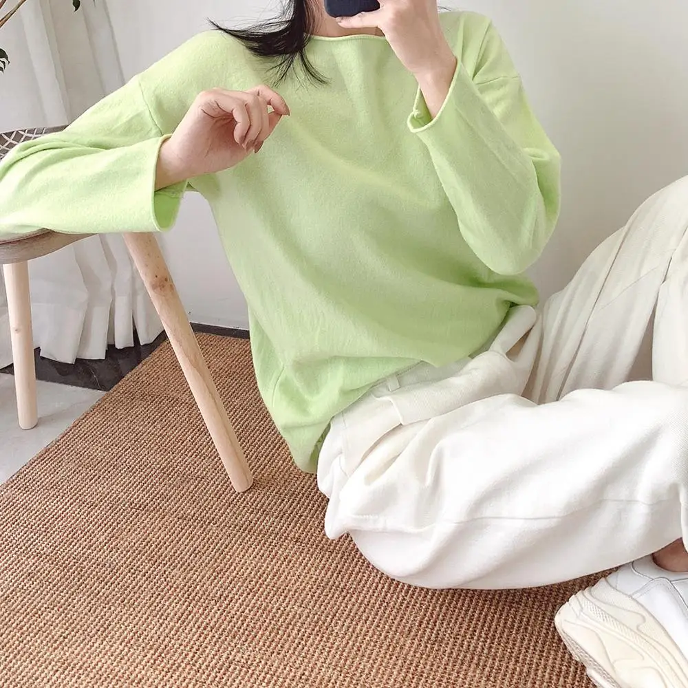 

Women Loose O-neck Pullover Basic Sweater Korean Style Lazy oaf Knitted Jumper Autumn Winter Tops Clothing Q9011
