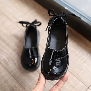 

Girls Leather Shoes Autumn New Solid Color Black Children Girls Flat Dancing Shoes Baby Girl Princess Shoe SP080